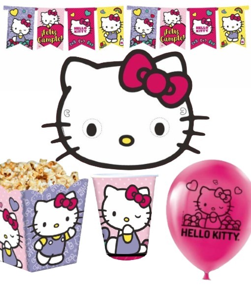 KIT CUMPLE KITTY PARA 30 CHICOS PERSONALIZABLE